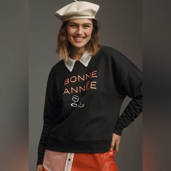 Anthropologie Tops - Phthalo Ruth ‘Bonne Année’ Varsity Crew Pullover